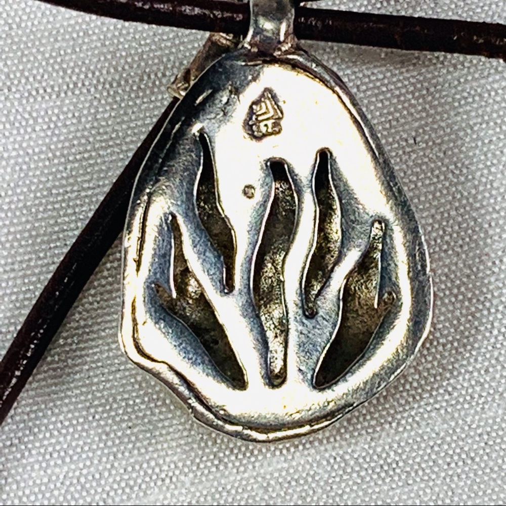 Silpada hammered sterling silver nugget on leather necklace